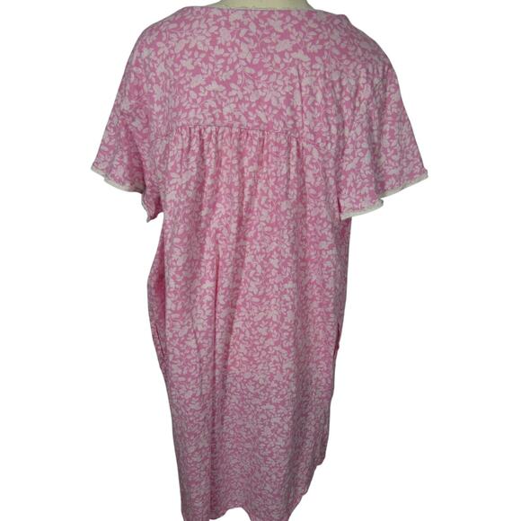 Aria Collection Cotton Nightgown 2X Pink White Flowers Plus Size Short Sleeves - Picture 2 of 7